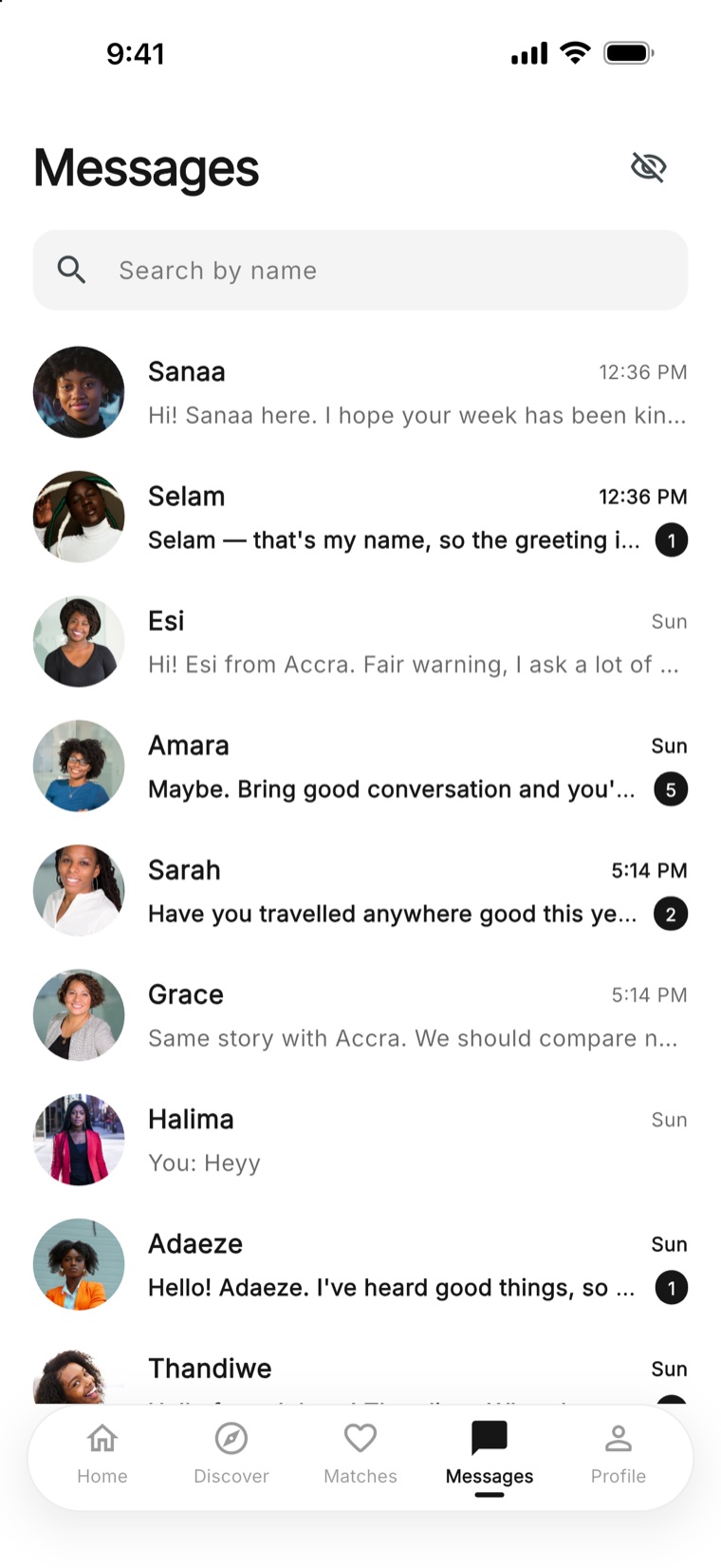 Private conversations with your mutual matches in Noam.
