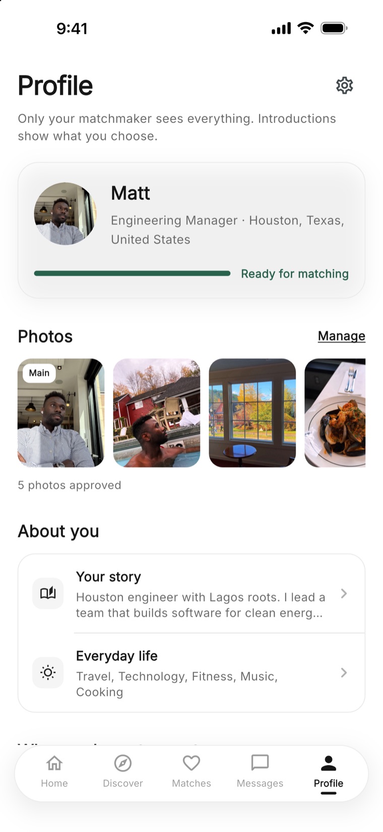 Your private Noam profile — you choose what to share.